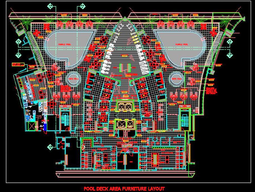 Luxury Pool Deck Area with Gym and Spa AutoCAD Drawing